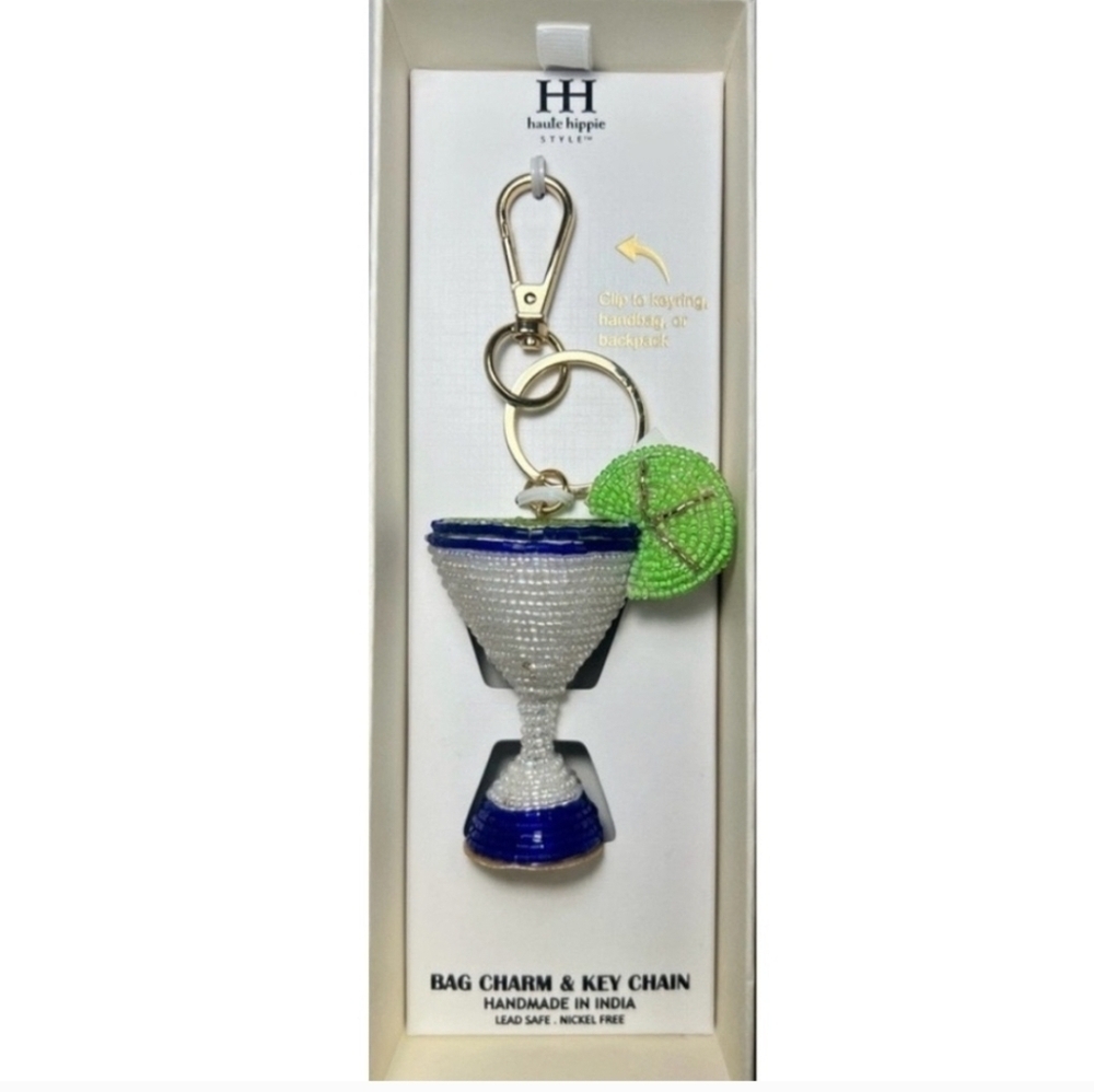 💚▪️ Haute Hippie ▪️ Margarita with lime Beaded Key Chain Bag Charm